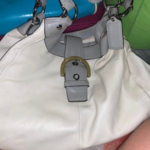 White and silver authentic coach bag